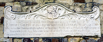 Gilpin vault inscription on the external east end of the church February 2013
